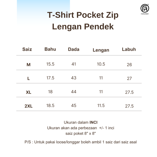 CHART-SIZE-T-SHIRT-LENGAN-PENDEK-1 T-Shirt Pocket Zip Lengan Pendek -White